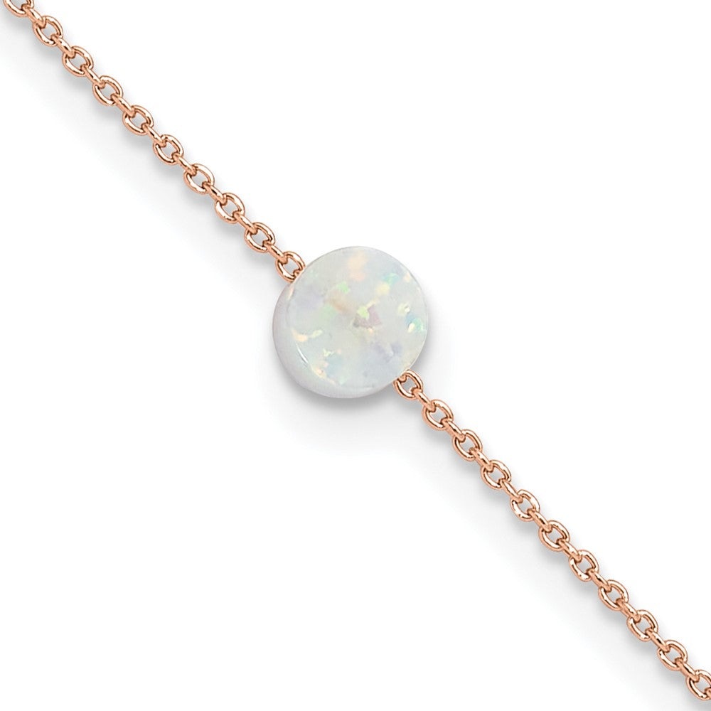 Sterling Silver Rose-tone White Created Opal 9in Plus 2 in ext. Anklet 9 inches