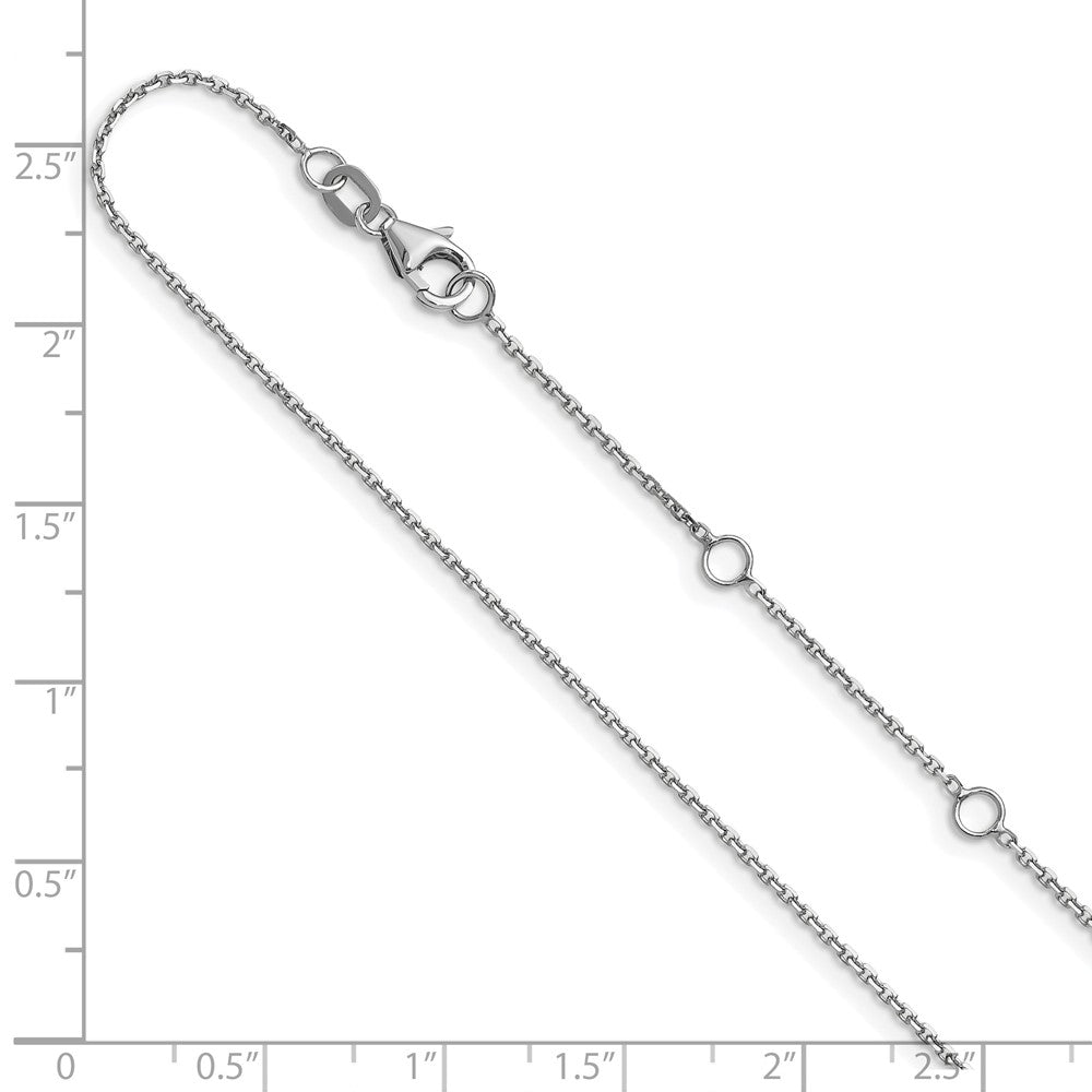 14k White Gold 1.1mm D/C Square Cable 1in+1in Adjustable Chain