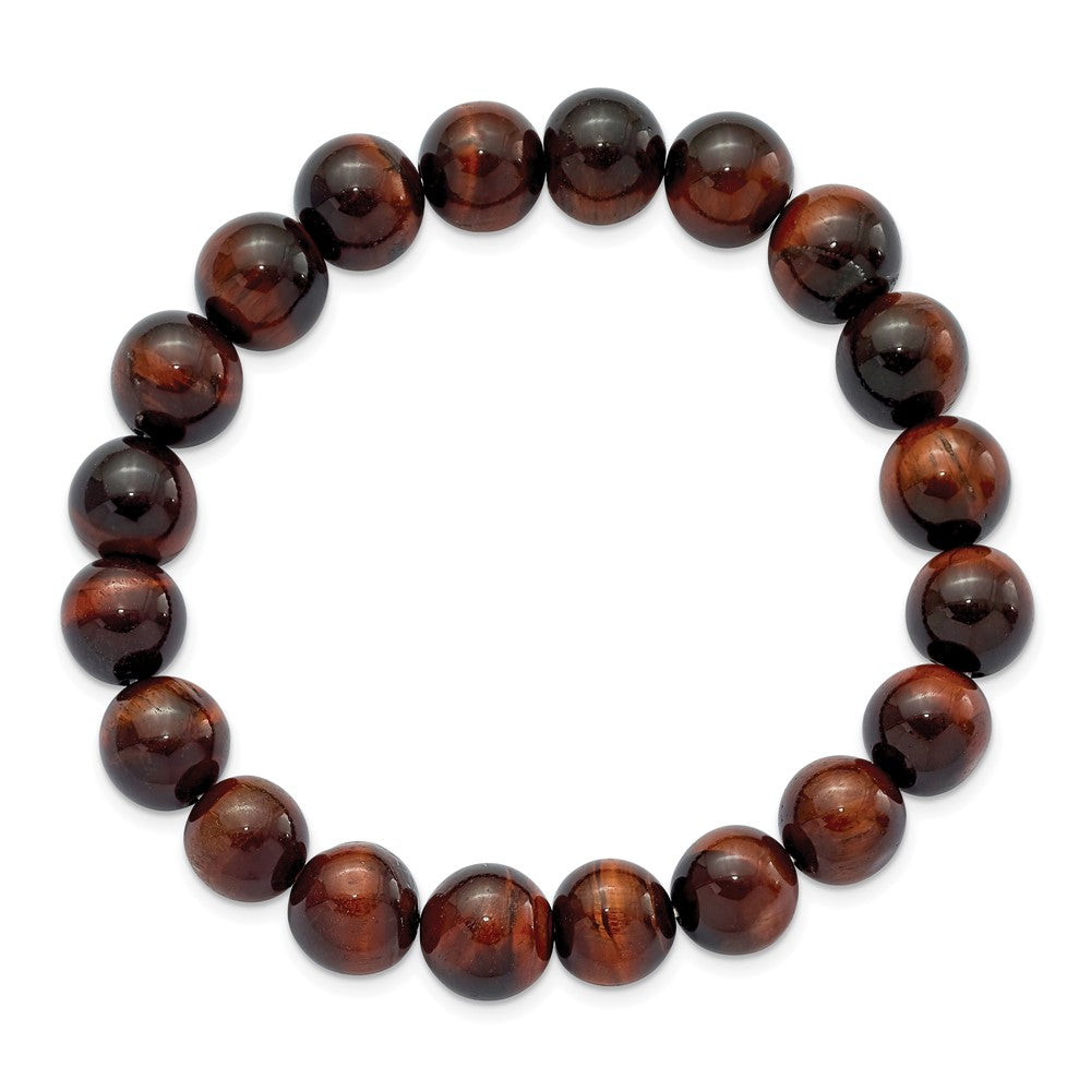 Red Tiger's Eye Agate Beaded Stretch Bracelet 6.25 inches