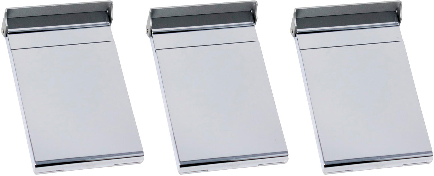 Set of 3 Brushed Metal Business Card Case Holders With Bar Closure Mechanism (Vertical, Silver)