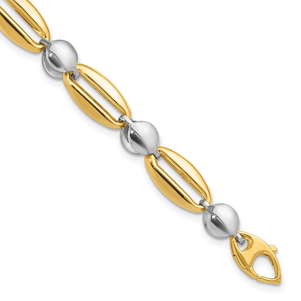 14k Two-tone Polished Fancy Circle Link Bracelet 7.5  inches