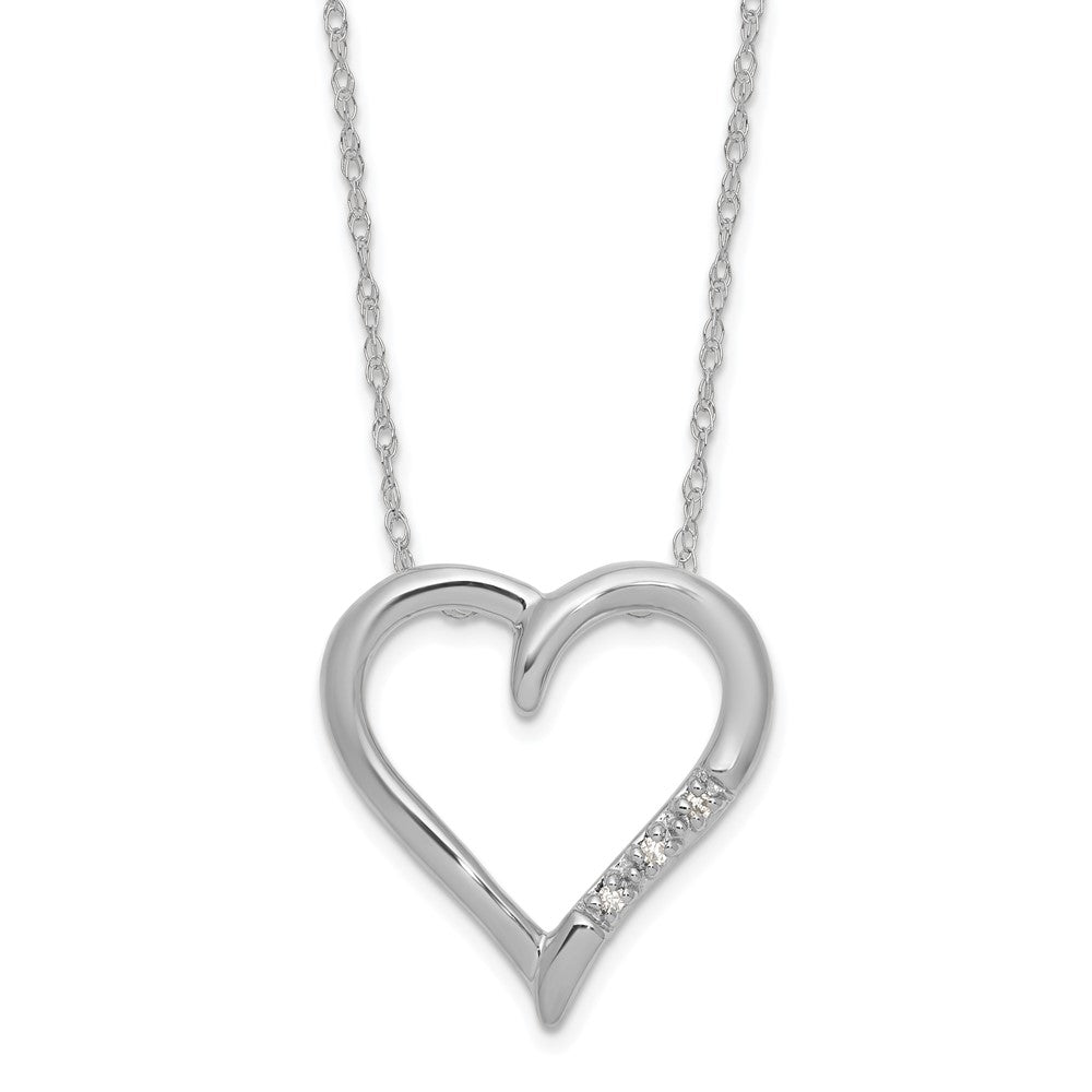 W/ chain,10K White gold heart pendant, 3 - .005 Rd Dias - Dias:S43