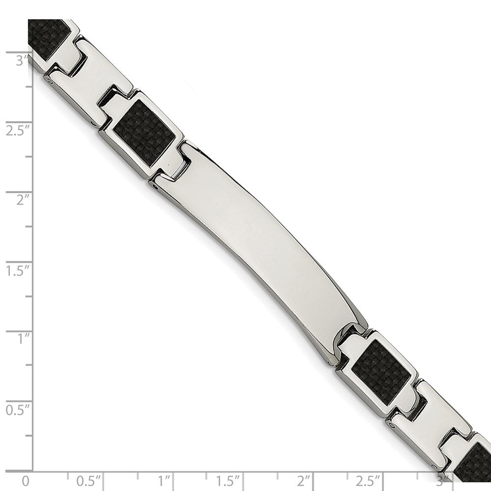 Stainless Steel Polished Black Carbon Fiber Inlay 8.5in Bracelet 8.5 inches