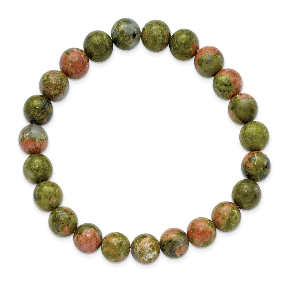 Beaded Stretch Unakite Agate Bracelet 6.75 inches