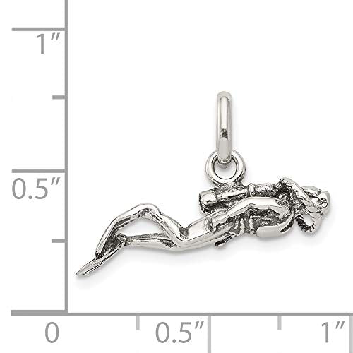 Sterling Silver Antiqued Scuba Diver Charm