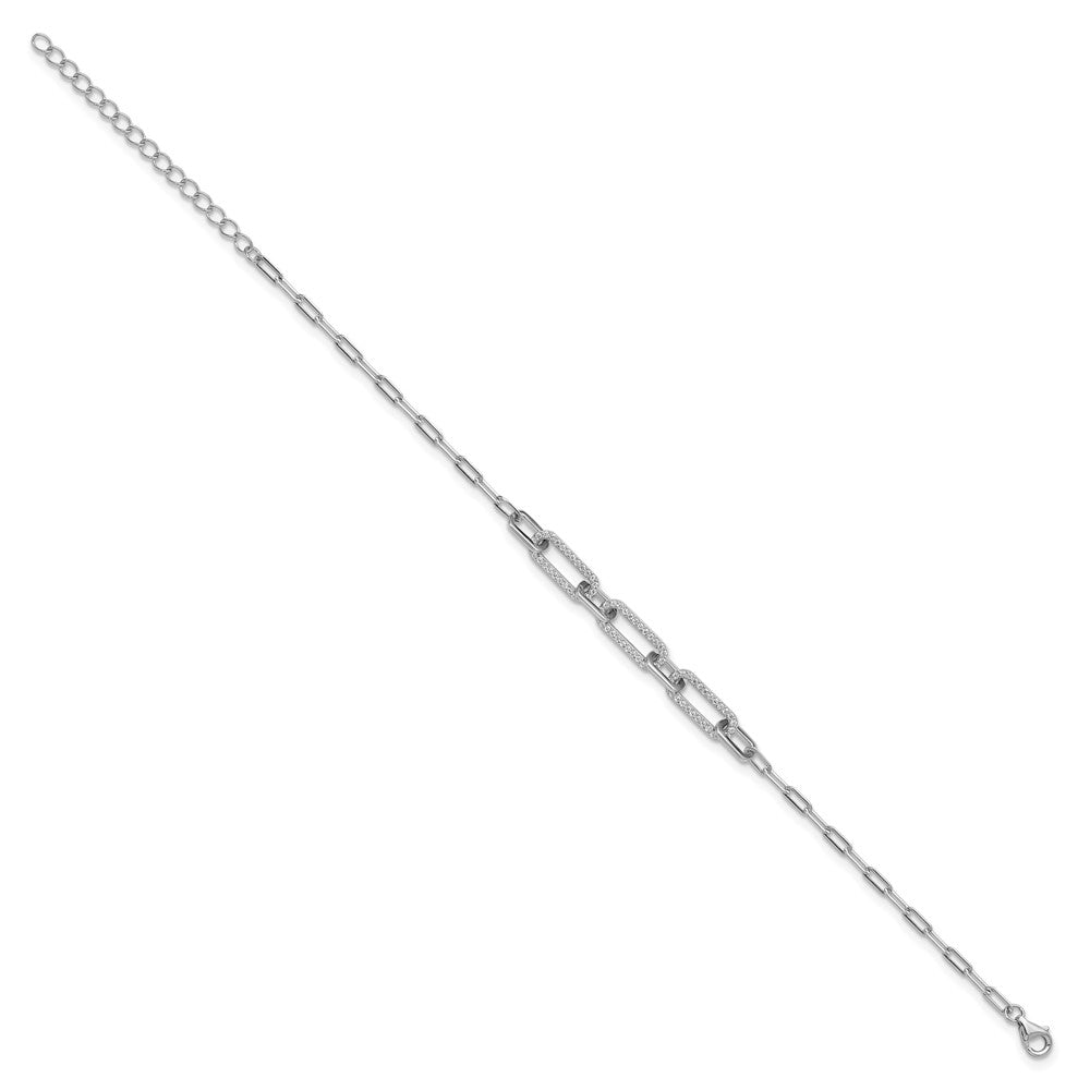 Sterling Shimmer Sterling Silver Rhodium-plated 1mm CZ 78 Stone Paper Clip Link 7 inch Bracelet 9 inches