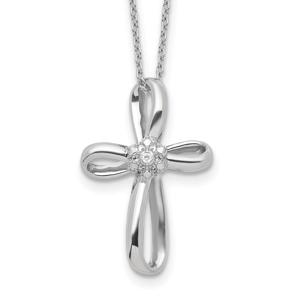 14k White Gold .01 carat Lab Grown Diamond VS/SI+ G+ 18 inch Cross Pendant Necklace