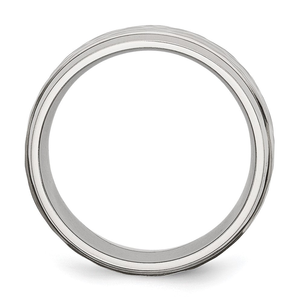 Stainless Steel Brushed Polished and Hammered 8mm Beveled Edge Band Size - 8