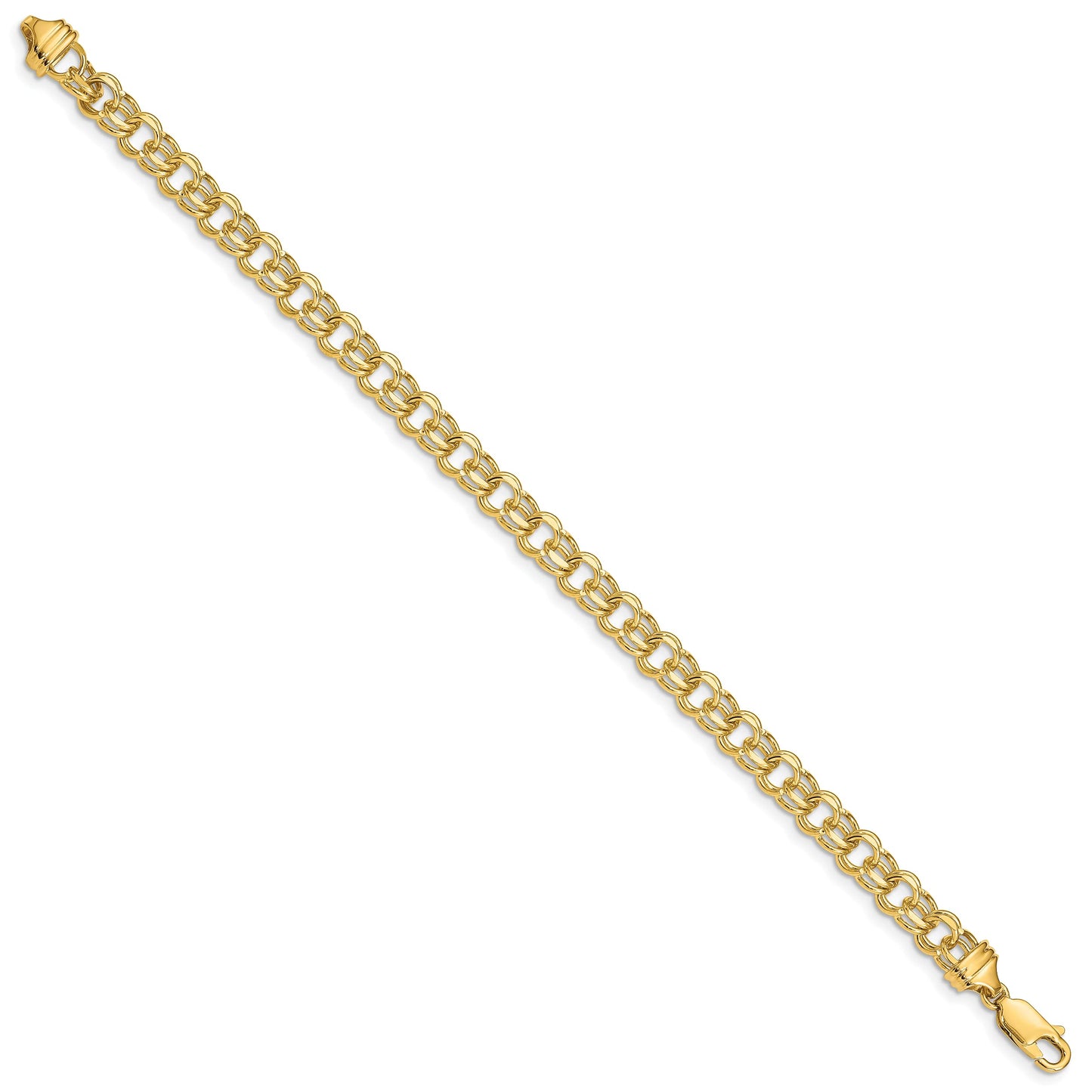 14k 5.5mm Diamond-cut Solid Heavy Double Link 7 inch Charm Bracelet
