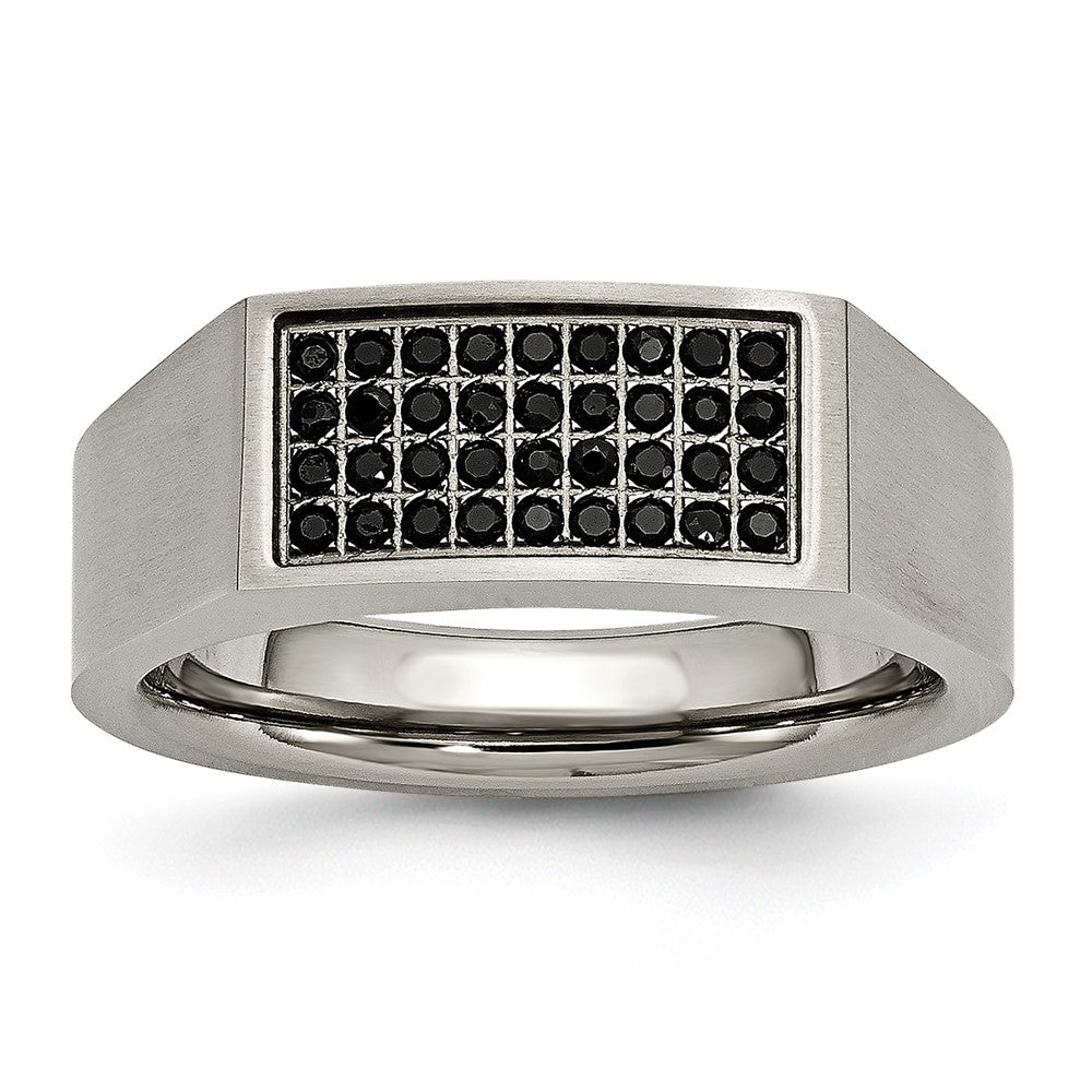 Titanium Brushed and Polished Black CZ Signet Ring Size - 10
