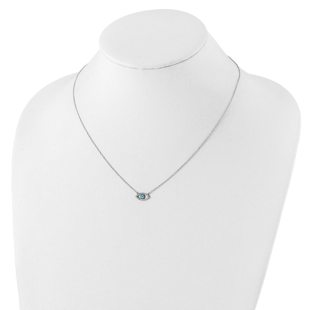 Sterling Silver Rhodium-plated Enamel Eye w/CZ Necklace 18 Inches