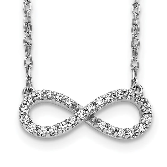14k White Gold 1/6 carat Lab Grown Diamond VS/SI+ G+ 18 inch Infinity Symbol Necklace