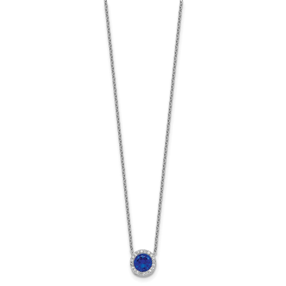 Cheryl M Sterling Silver Rhodium-plated Brilliant-cut Lab Created Dark Blue Spinel and Brilliant-cut White CZ Round Halo 18.25 Inch Necklace 18.25 Inches