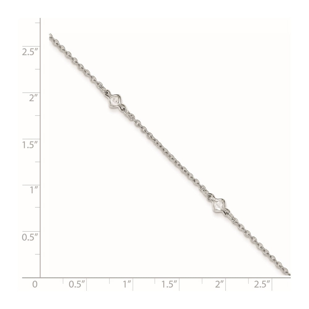 Sterling Silver Rhodium-plated 9in Plus 1in Ext. 5 Station CZ Anklet 9 inches