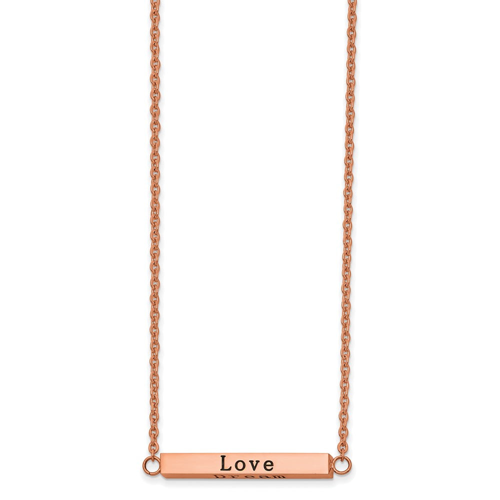 Stainless Steel Polished Rose IP w/CZ ENJOY 16in w/2in ext Bar Necklace