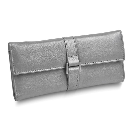 Silver Leather Snap Buckle Jewelry Wallet with Removable Zippered Pouch GM17720