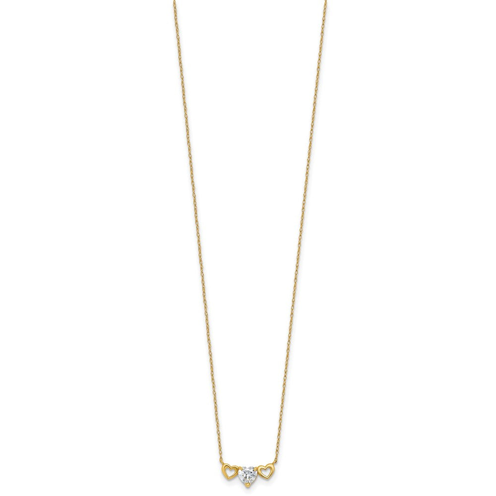 10k Polished Heart CZ Center with Two Open Hearts 18.5 inch Necklace