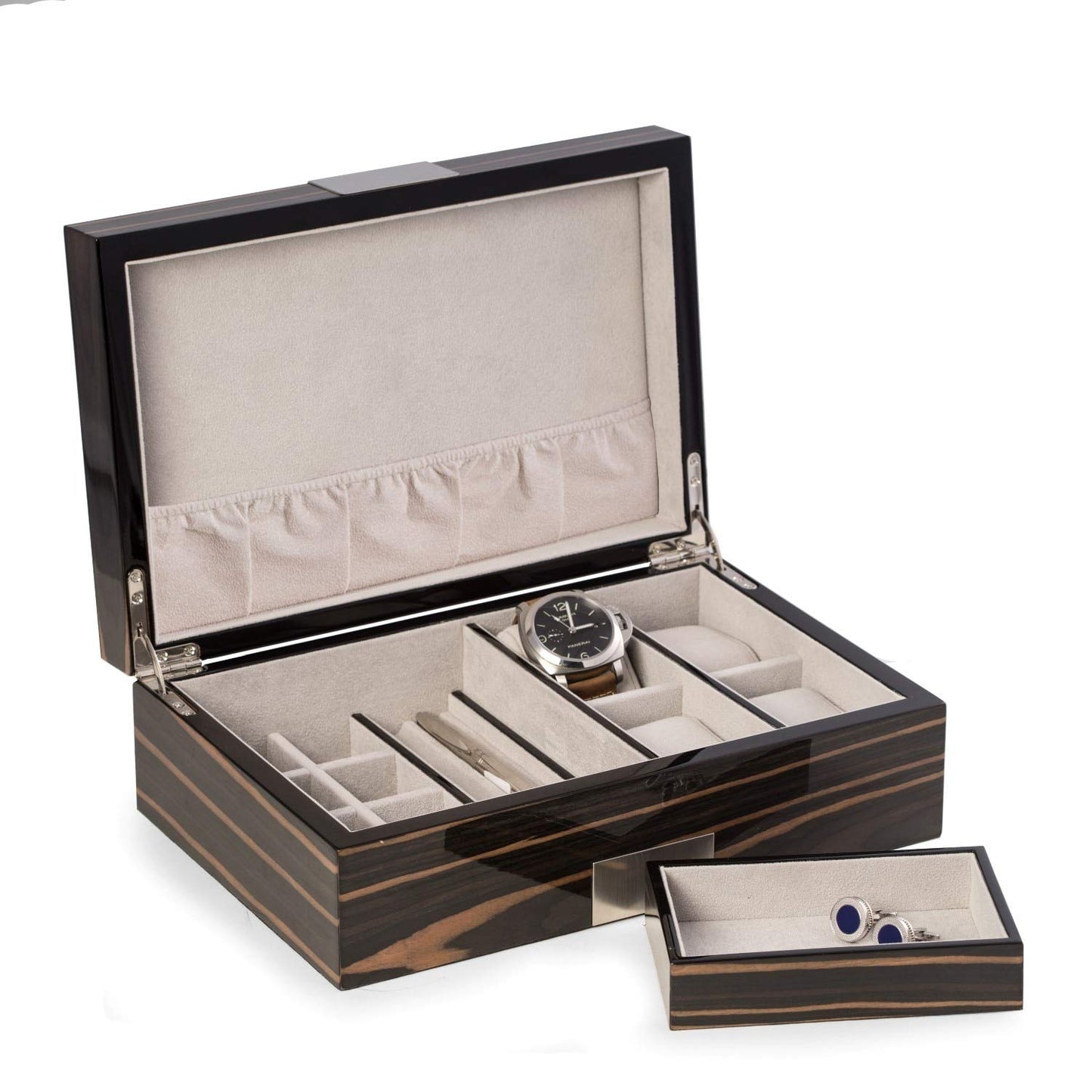 Ebony Finish Wood 4-Watch and Jewelry Box