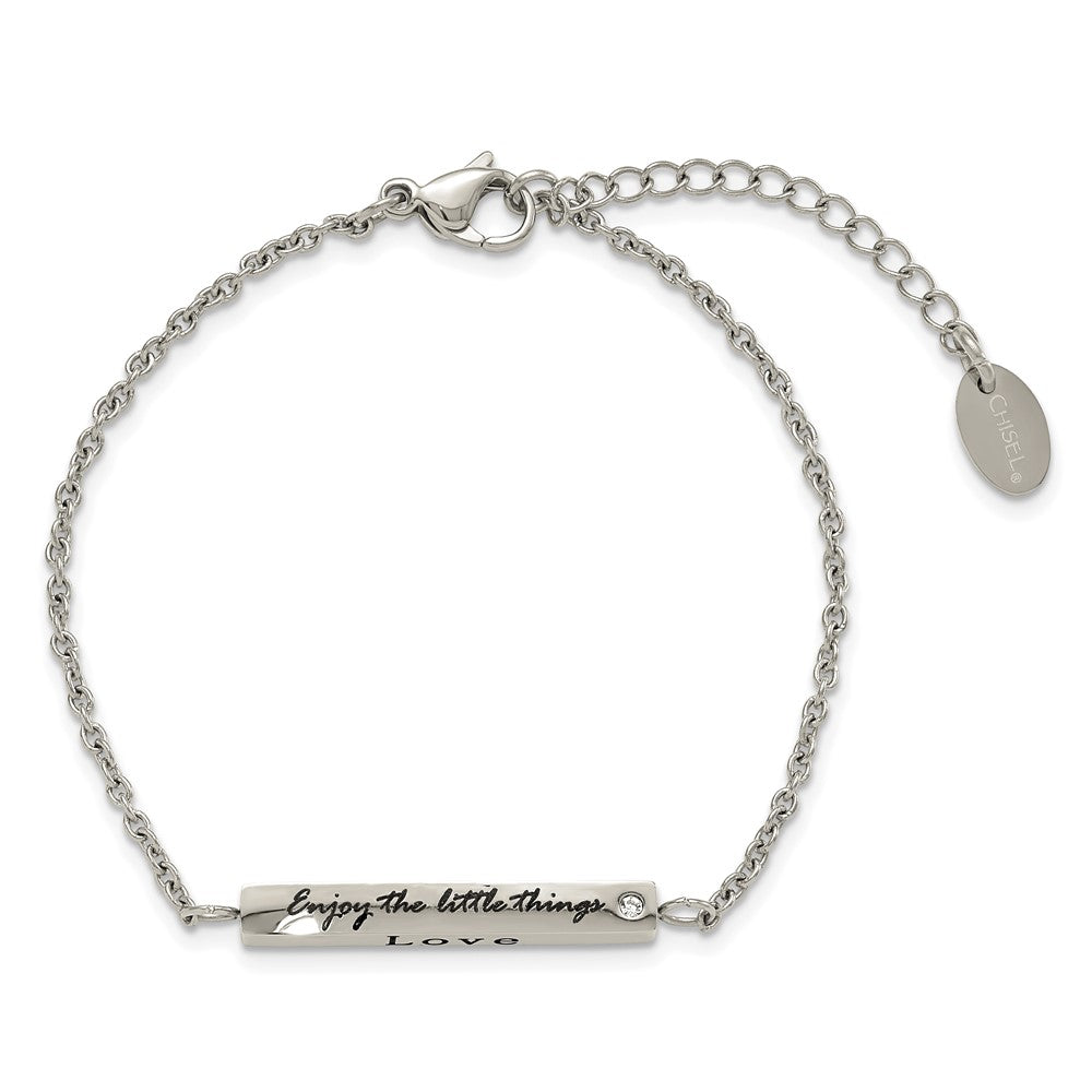 Stainless Steel Polished CZ Enjoy the little things w/ 1.5in ext. Bracelet 7 inches