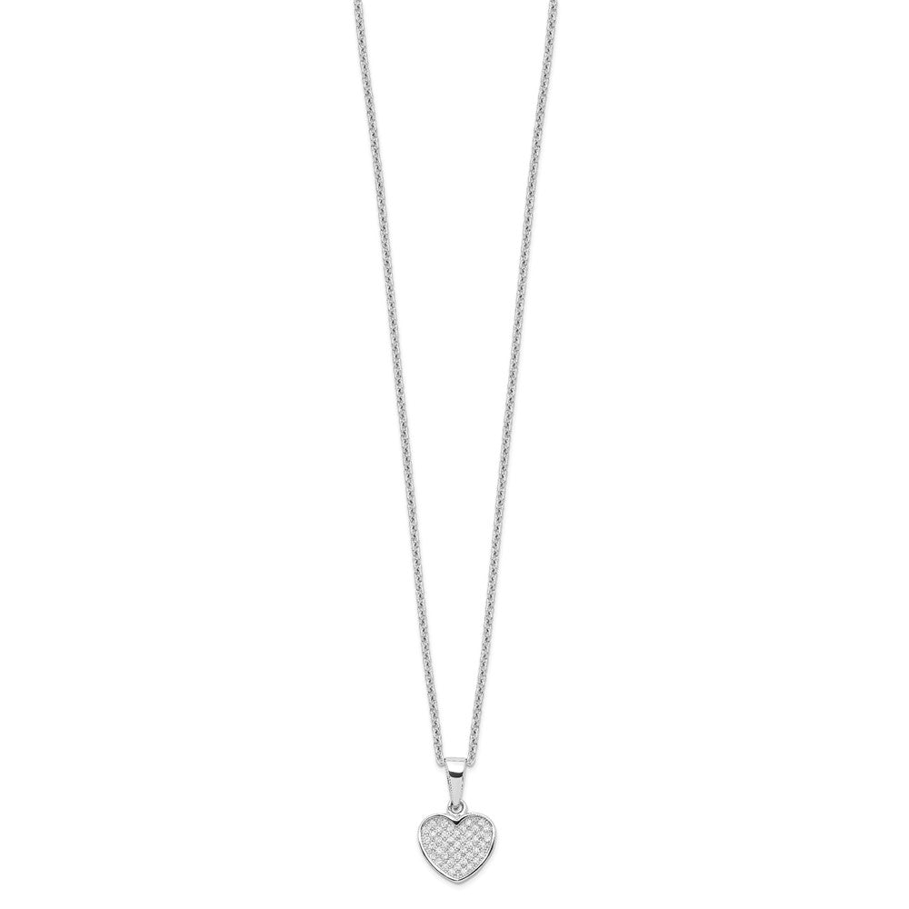 Brilliant Embers Sterling Silver Rhodium-plated 44 Stone 18 inch Micro Pav‚ CZ Heart Necklace with 2 Inch Extender 18 Inches