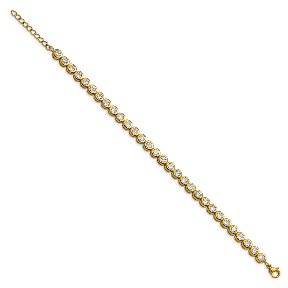 Stainless Steel Polished Yellow IP-plated w/CZ 7in w/1in ext. Bracelet 7 inches