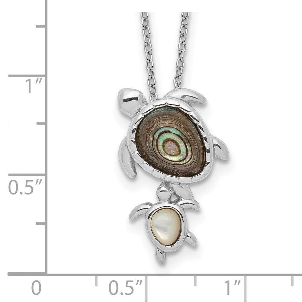 Sterling Silver Rhodium-plated Polished Abalone and Mother of Pearl Turtle 18 inch Necklace 18 Inches