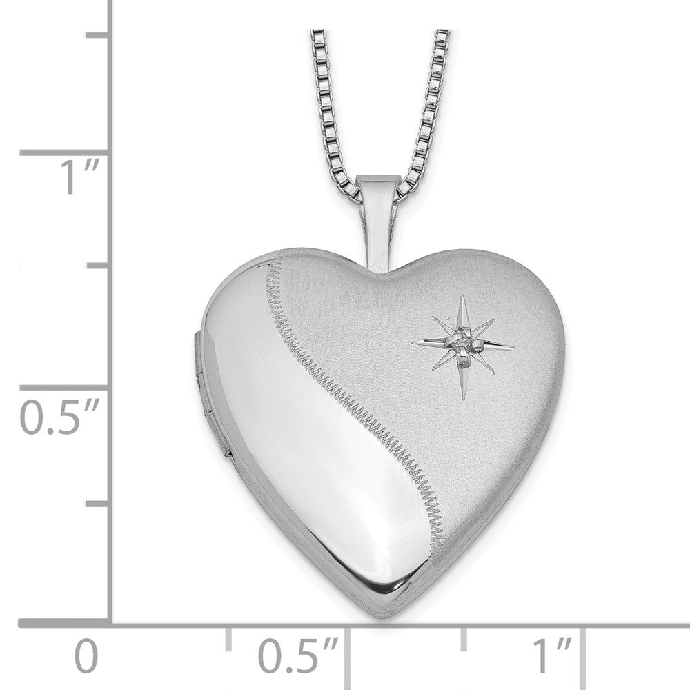 Sterling Silver Rhodium-plated 20mm Satin Diamond Heart Locket Necklace 18 Inches