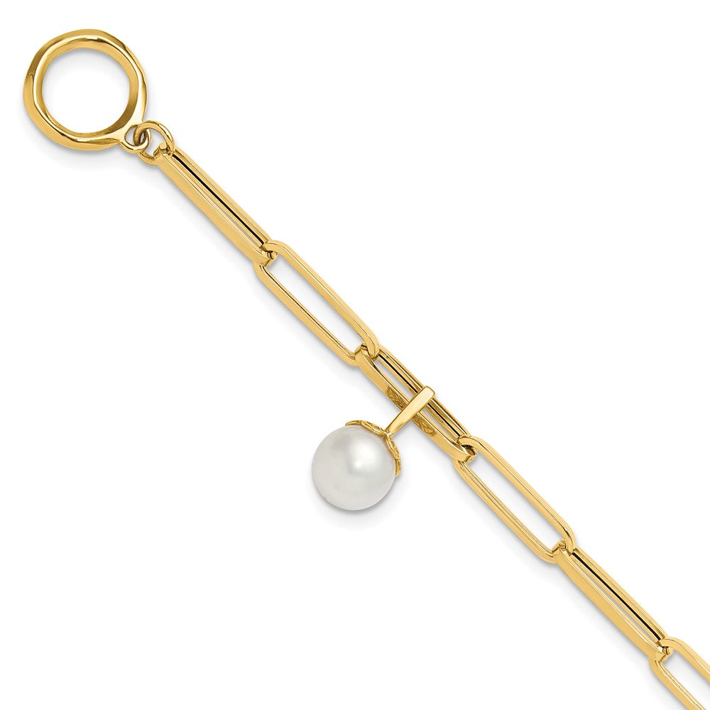 14K Polished FW Cultured Pearl Fancy Link Toggle Bracelet 7.5  inches