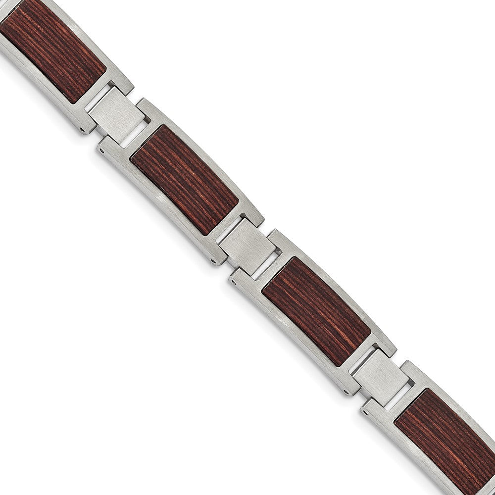 Stainless Steel Brushed with Wood Inlay 8.75in Bracelet 8.75 inches