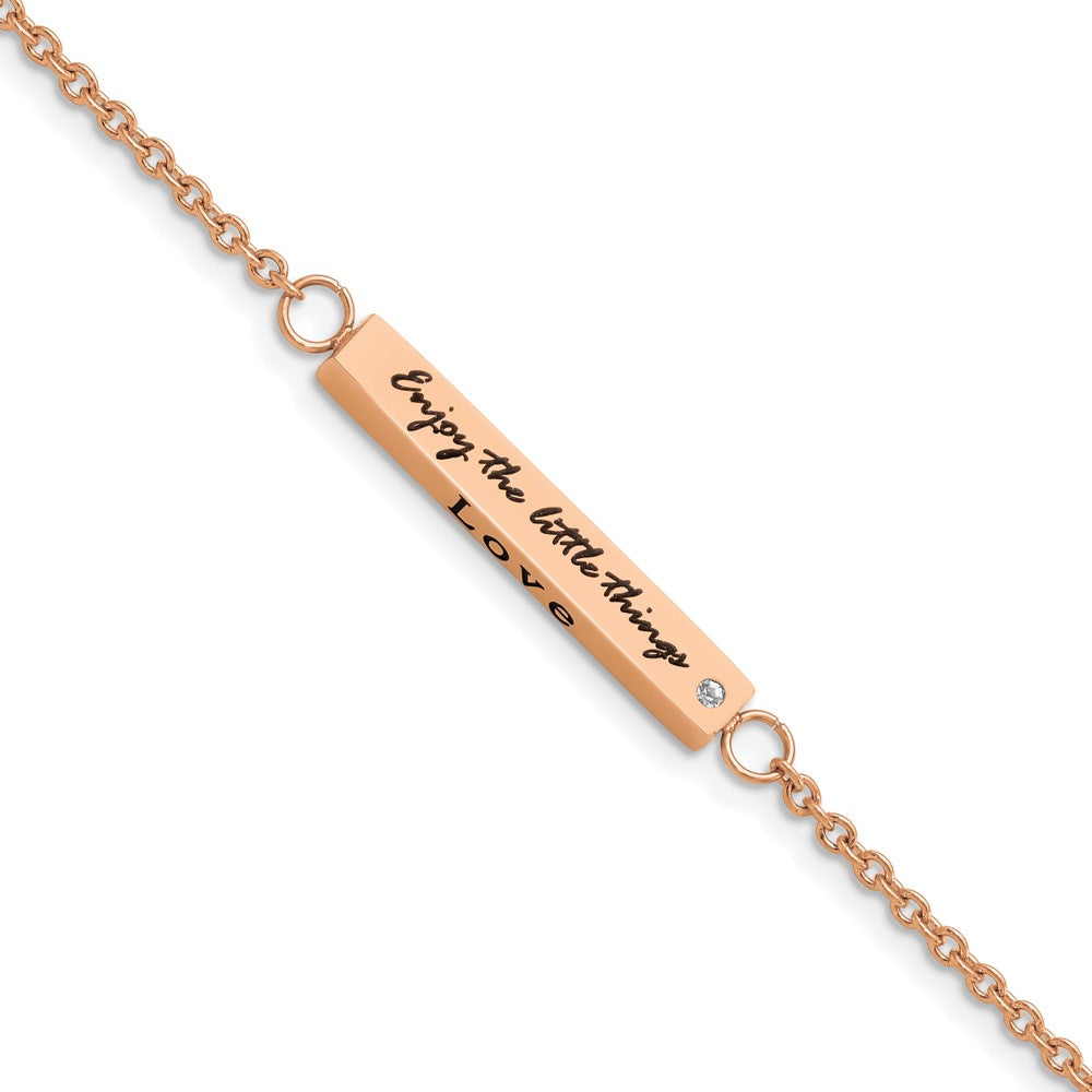 Stainless Steel Polished Rose IP CZ Enjoy the little w/1.5in ext Bracelet 7 inches