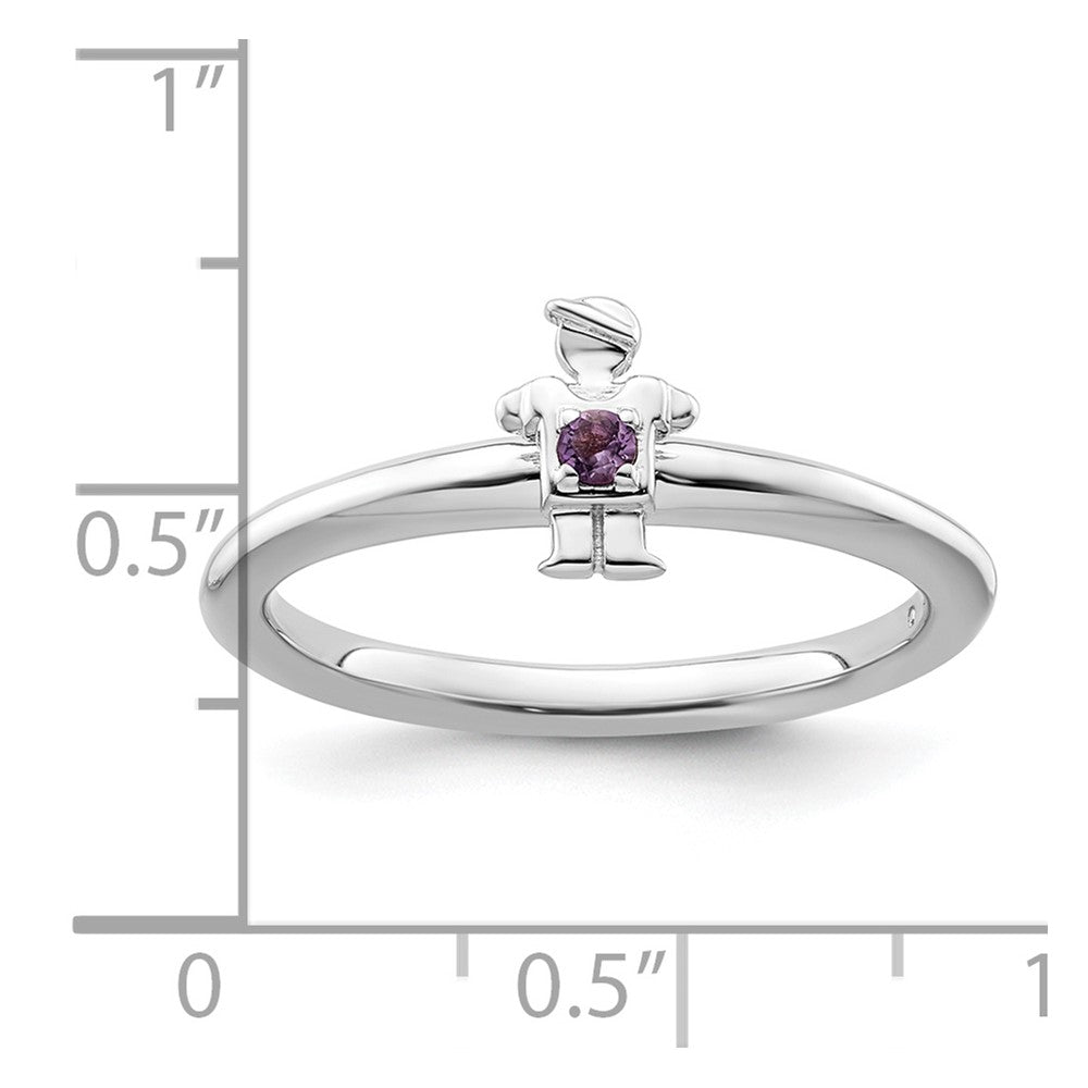 Sterling Silver Stackable Expressions Rhodium Amethyst Boy Ring