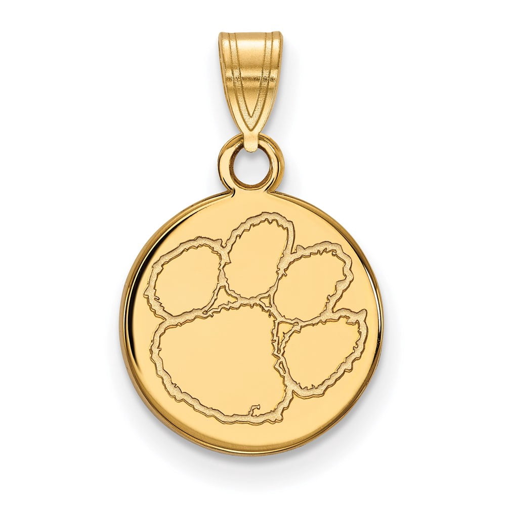 Sterling Silver Gold-plated LogoArt Clemson University Tiger Paw Small Disc Pendant Q-GP037CU