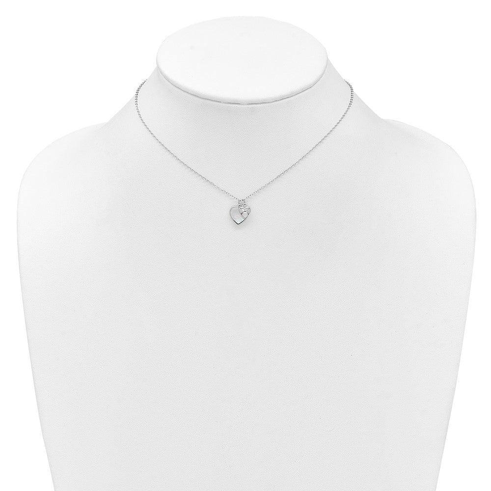 Sterling Silver Rhodium-plated Polished Mother of Pearl and CZ Hearts 14 Inch with 3 Inch Extension Children's Necklace 14 Inches