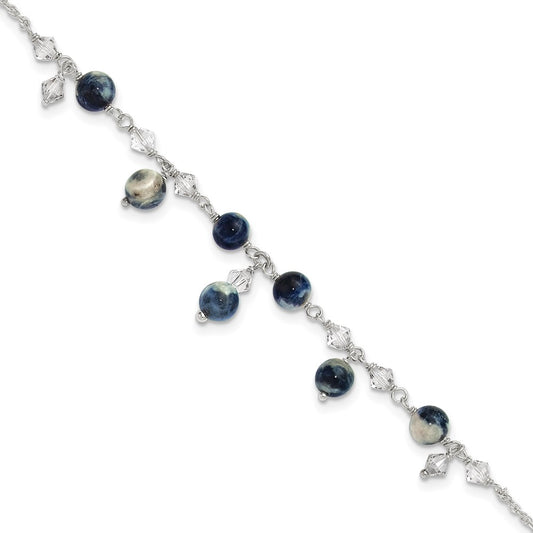 Sterling Silver 9 inch Shadow Crystal & Lapis Anklet 9 inches