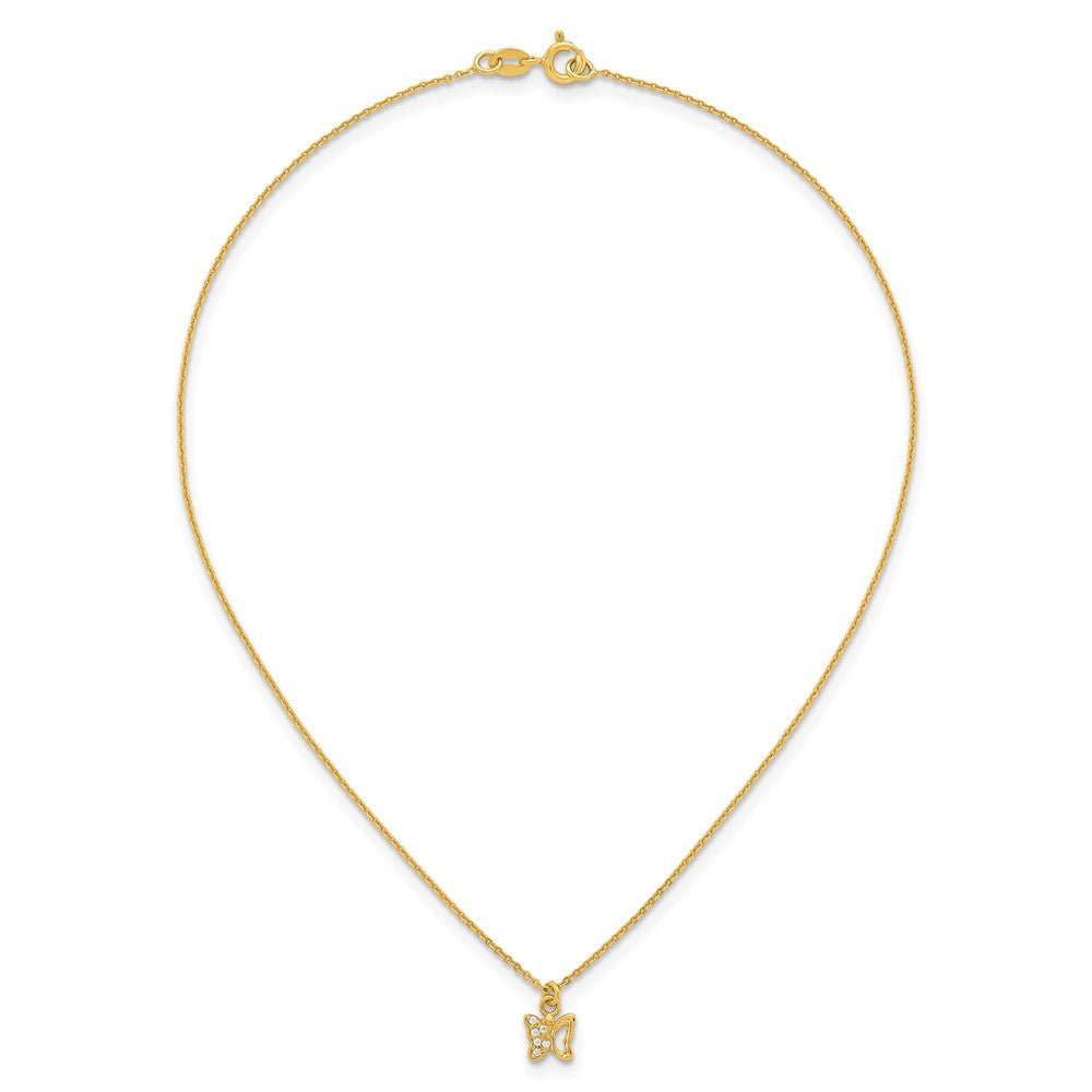 Sterling Silver Gold-tone White CZ Butterfly Childrens 14 inch Necklace and Post Earrings Set
