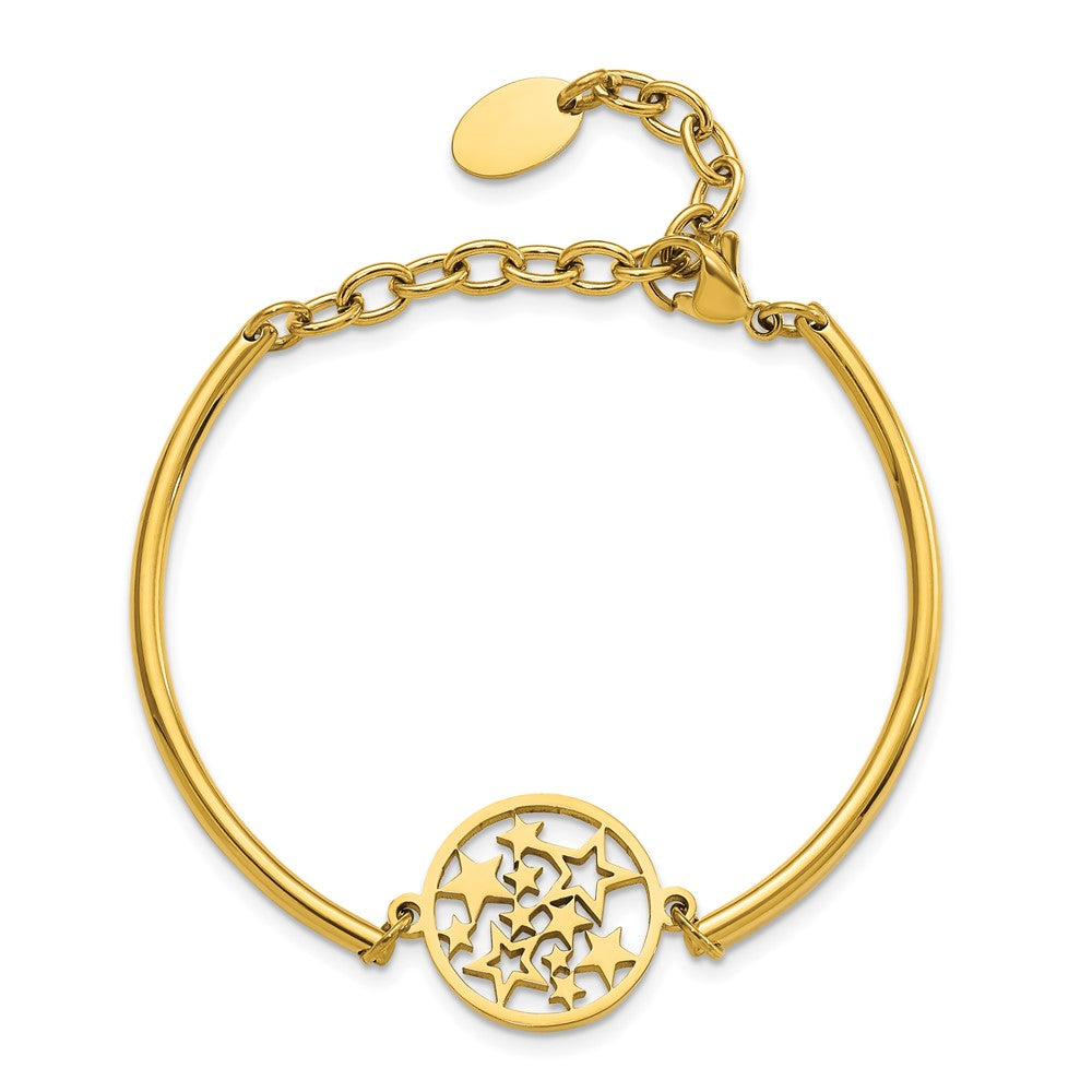 Stainless Steel Polished Yellow IP-plated Stars 5.5in w/2in Bracelet 5.5 inches