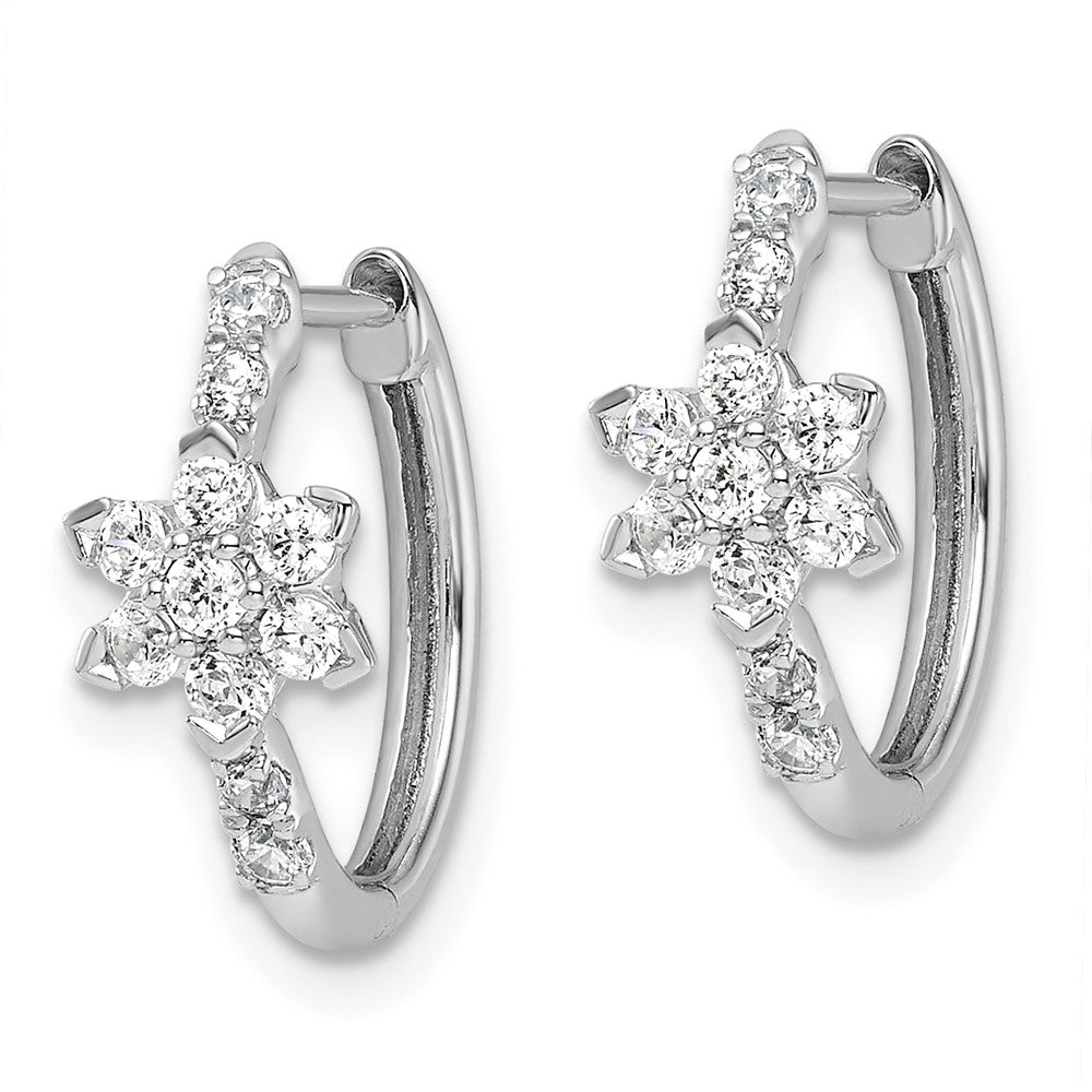 True Origin 14k White Gold 3/8 carat Lab Grown Diamond VS DEF Flower-shaped Hinged Hoop Earrings