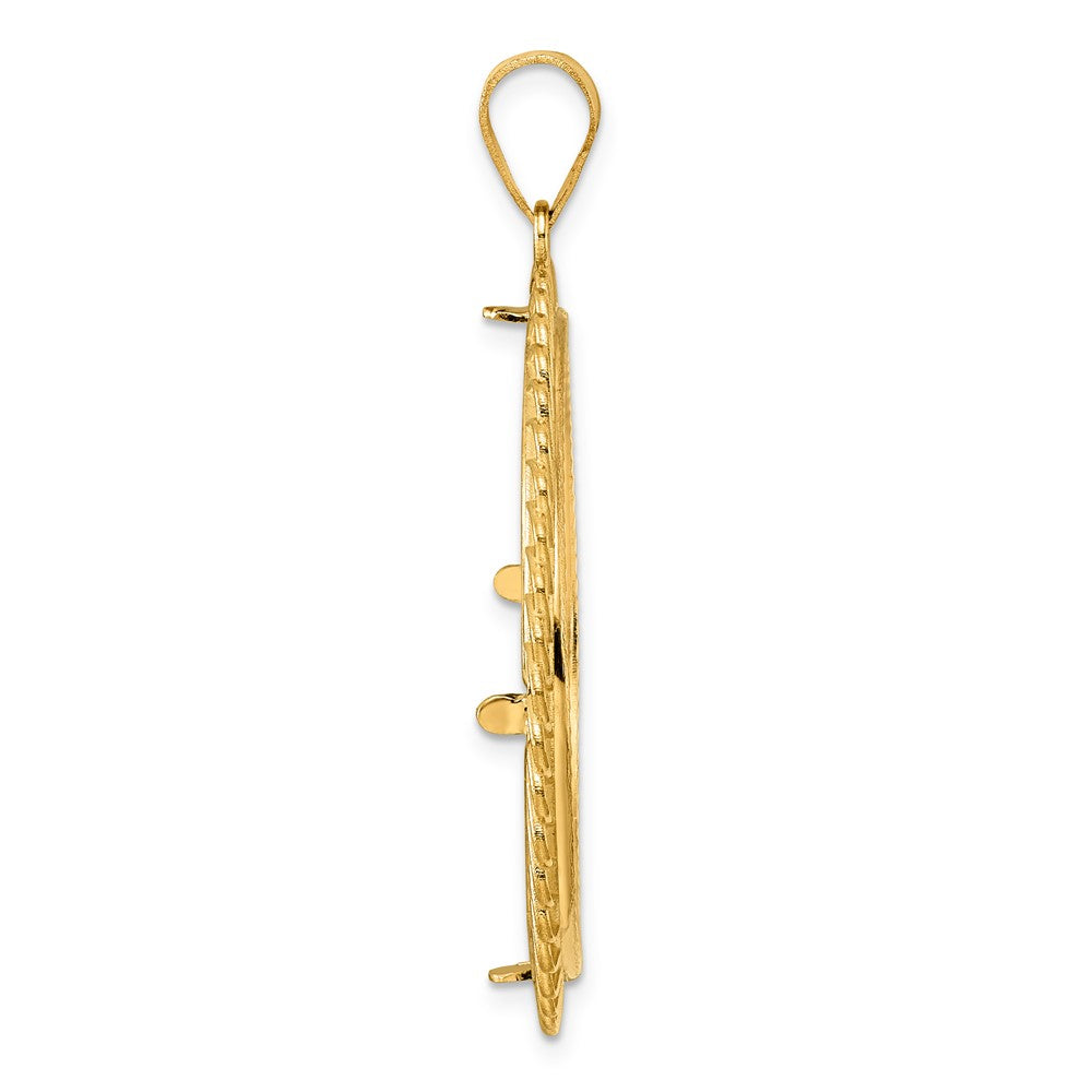 14k Diamond Cut Tilted with 32.0mm Prong Coin Bezel Pendant