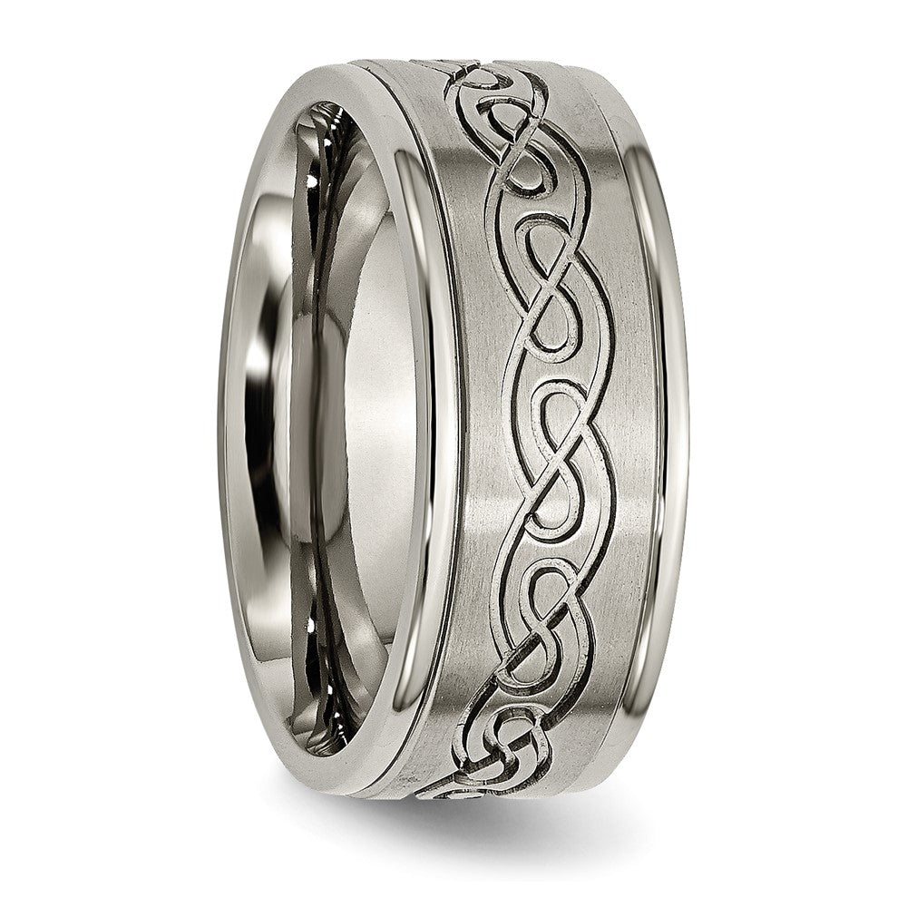 Titanium Brushed Center 9mm Scroll Design Band Size - 14