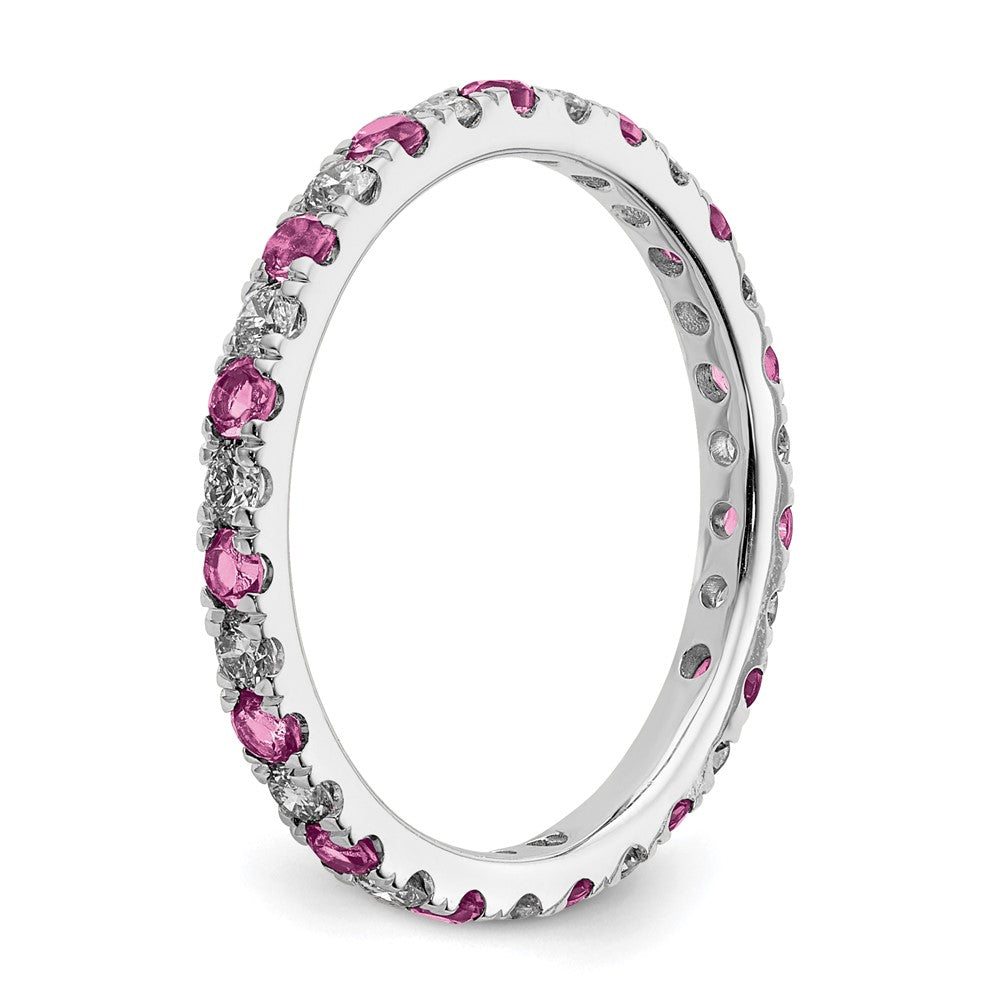 14k White Gold 1/2 carat Lab Grown Diamond VS/SI+ G+ and Lab Created Pink Sapphire Size 9 Eternity Band