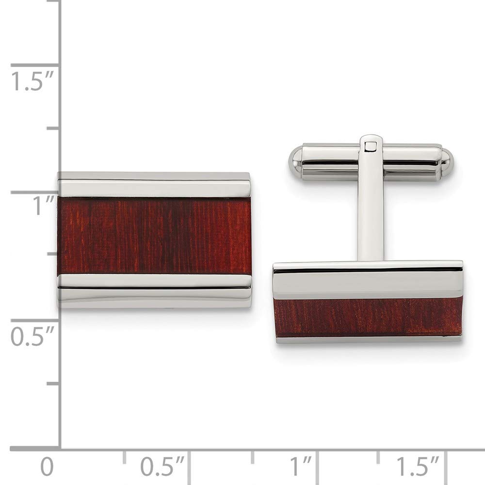 Stainless Steel Polished Red Wood Inlay Cuff Links