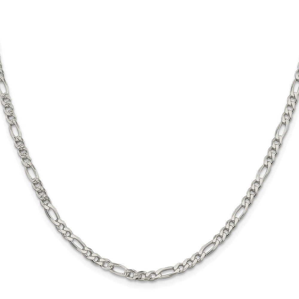 Sterling Silver Rhodium-plated 4mm Pav‚ Flat Figaro Chain