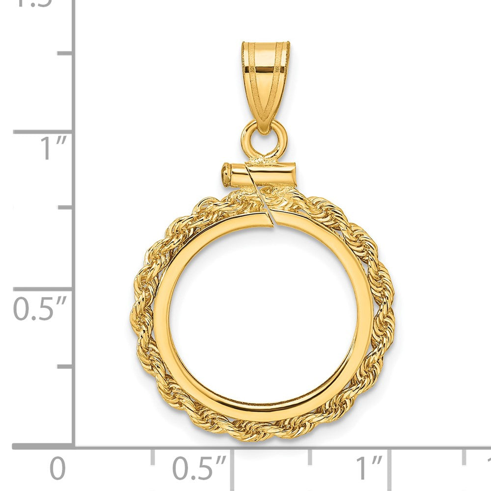 Wideband Distinguished Coin Jewelry 10k Polished Rope 16.5mm x 1.35mm Screw Top Coin Bezel Pendant