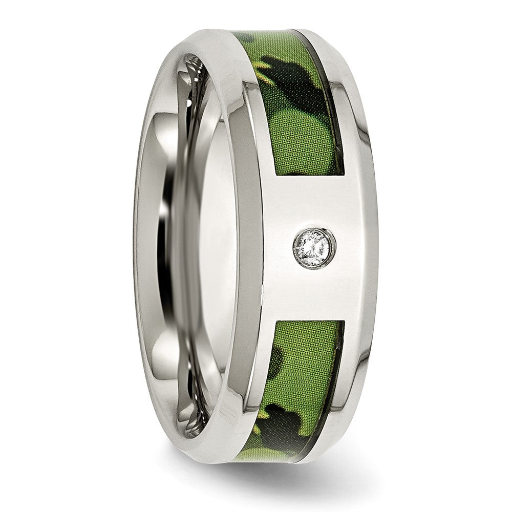 Stainless Steel Polished Camouflage .03ct Diamond 8mm Band Size - 12