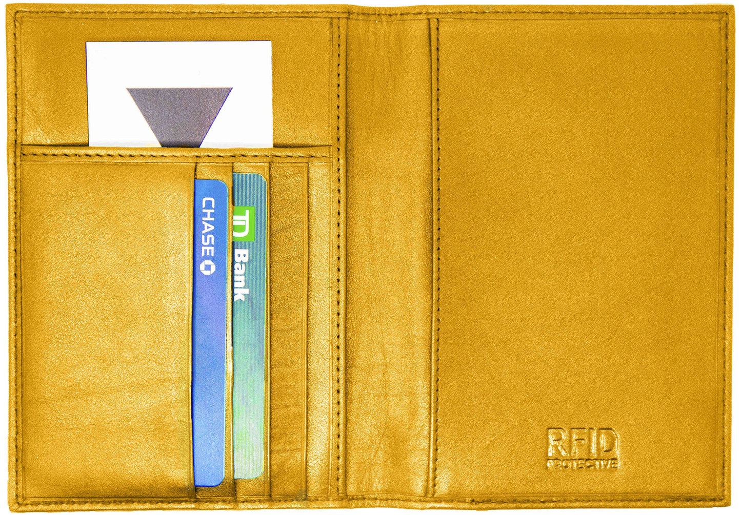 Yellow Genuine Cowhide Leather RFID Blocking Passport Wallet with 3 Interior Slots QGM22569