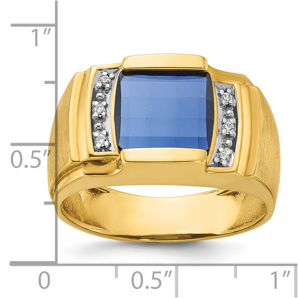 14k IBGoodman Men's Created Sapphire and 1/20 carat Diamond Complete Ring