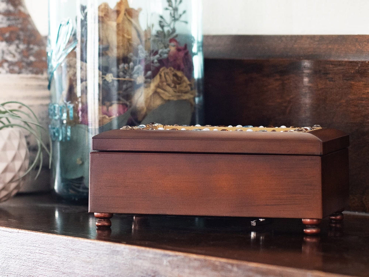 May You Find The Courage Jeweled Woodgrain Jewelry Music Box - Plays Tune Wind Beneath My Wings