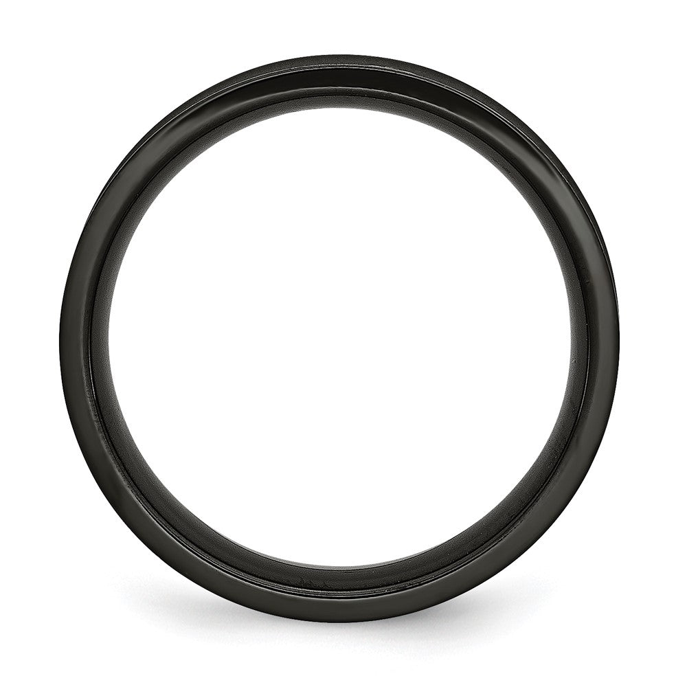 Stainless Steel Polished Black IP-plated Cross 6mm Concave Band Size - 12