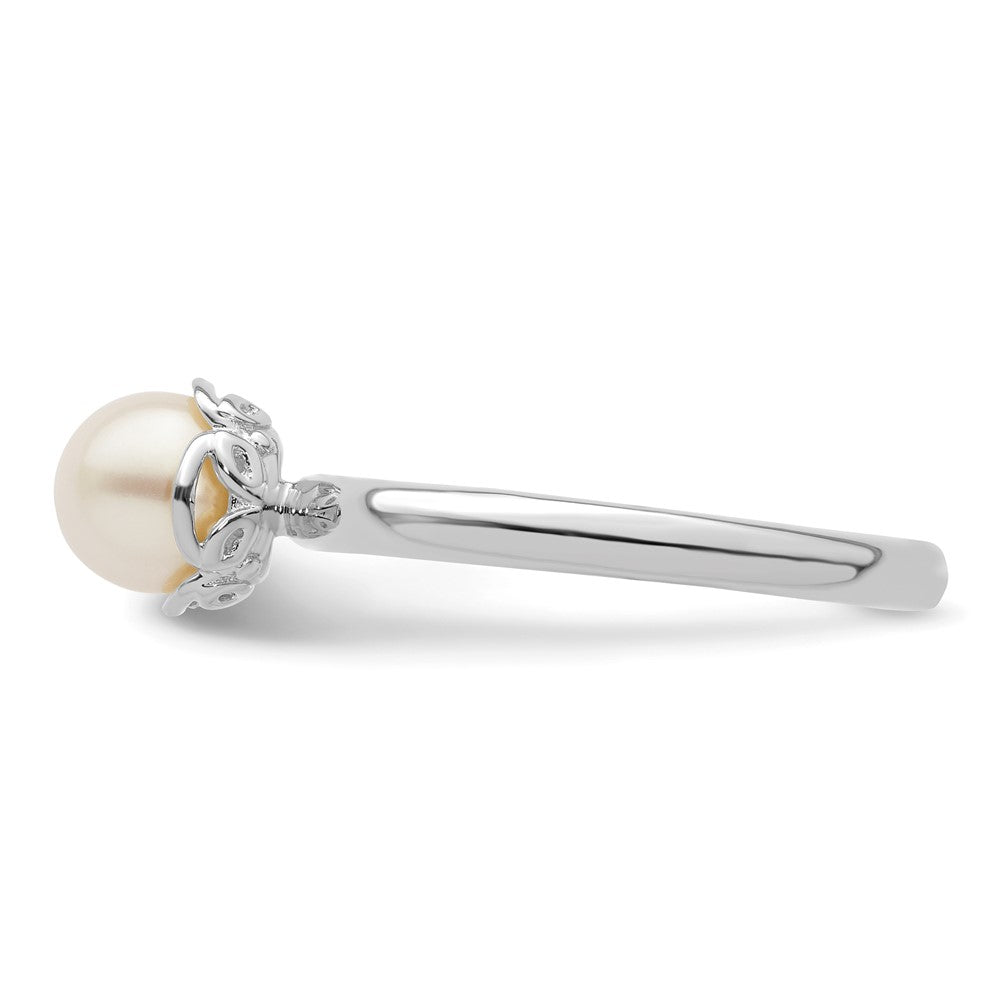 Sterling Silver Stack Exp. Polished White FW Cultured Pearl Ring Size -9