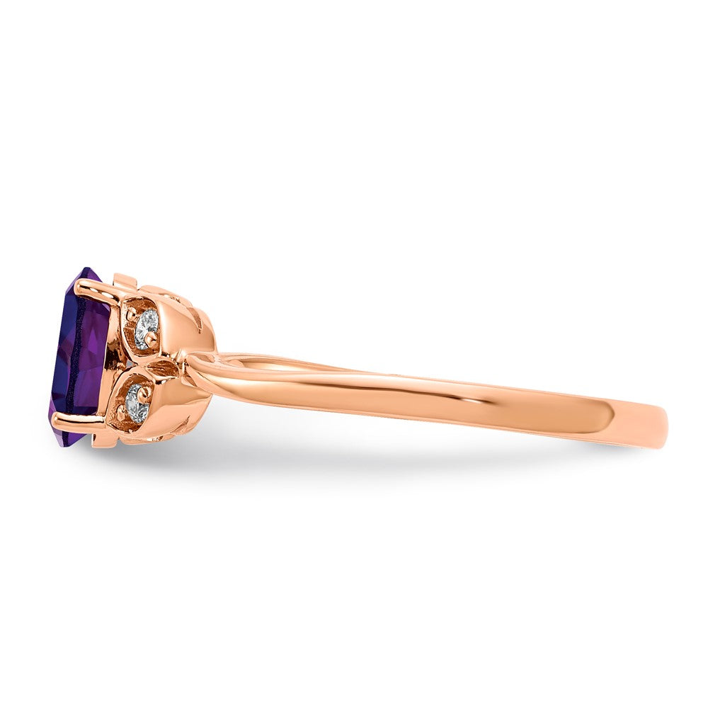 10k Rose Gold Oval Shaped Amethyst & Diamond Ring